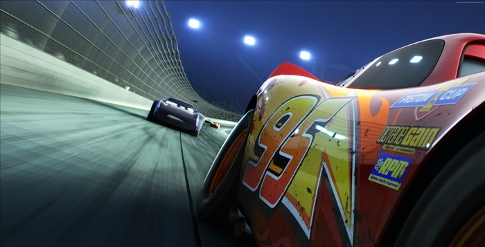 Lightning McQueen and rival racing in Cars 3