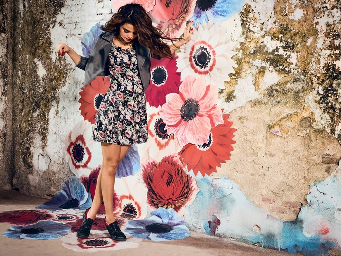 Selena Gomez in floral dress and jacket