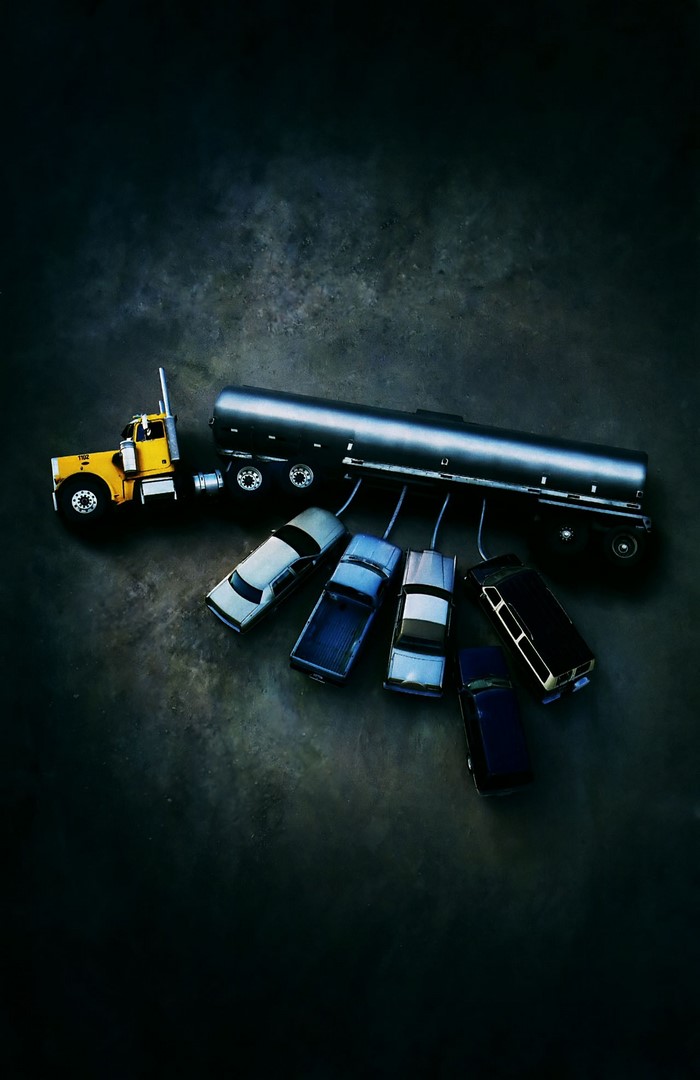 Toy tanker truck and cars