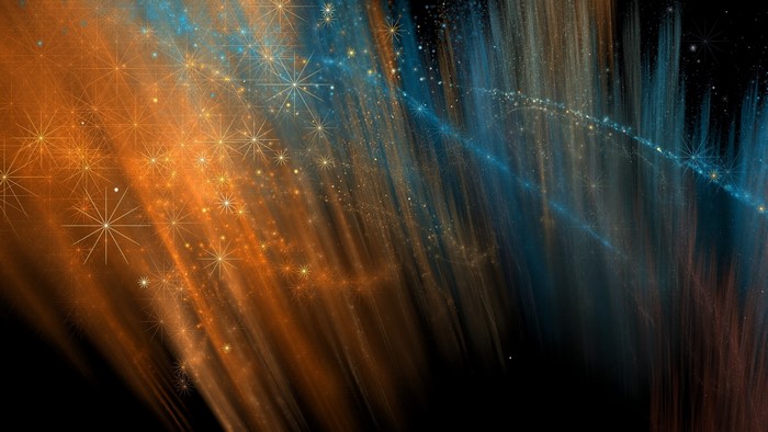 Abstract orange and blue light streaks with stars