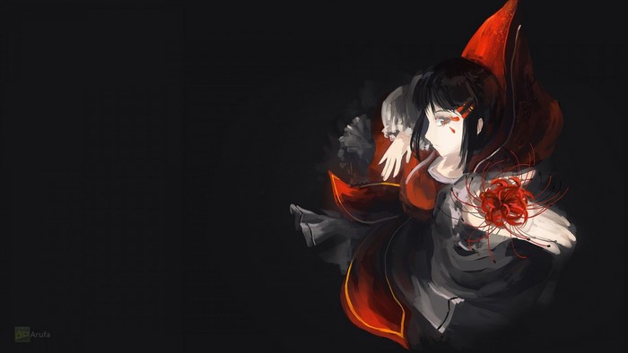 Anime girl with red spider lilies and black dress