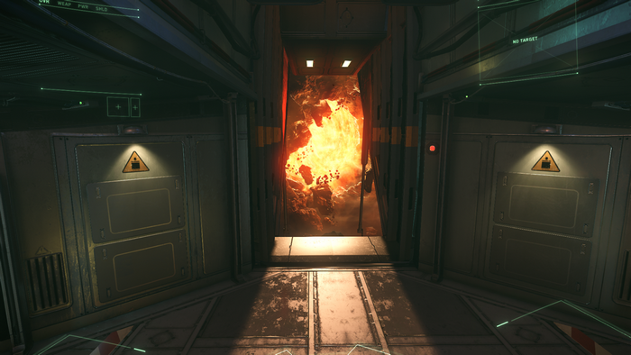 Star Citizen screenshot of a spaceship interior with an explosion