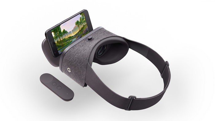 Google Daydream VR headset with controller and smartphone