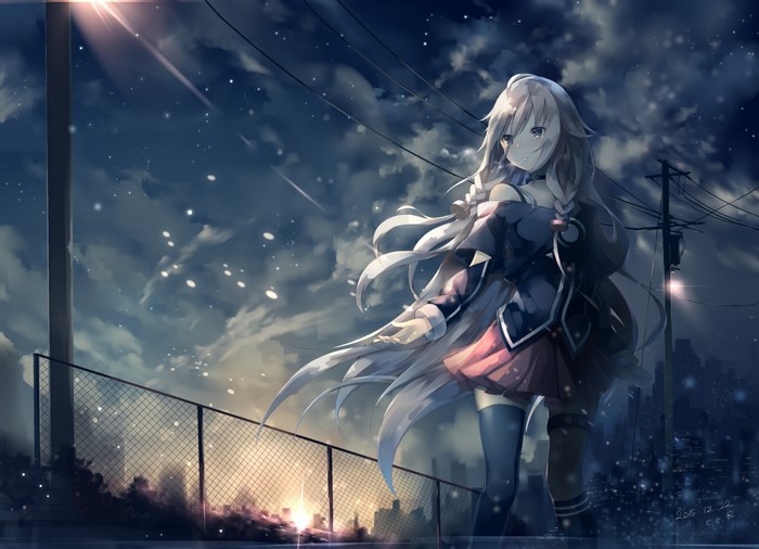 IA Vocaloid standing on a rooftop at night