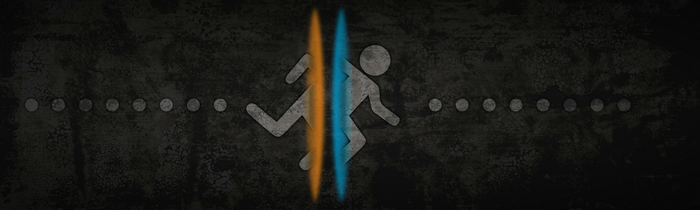 Portal game logo with figure and portals