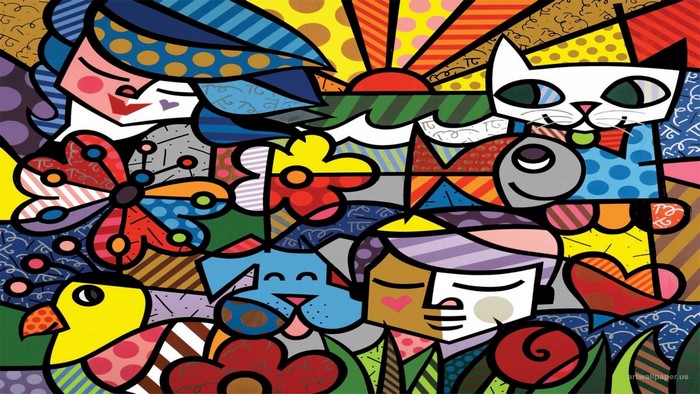 Colorful illustration of people, animals, and nature