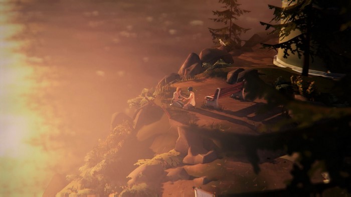 Two people sitting on a cliff edge in Life is Strange