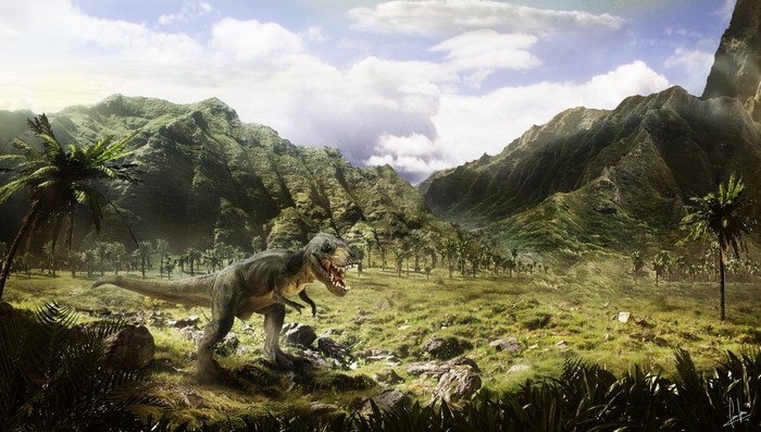 Dinosaur Roaming in Lush Green Wilderness