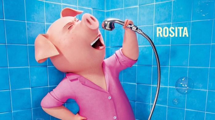 Rosita the pig singing in the shower