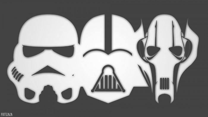 Stormtrooper, Darth Vader, and General Grievous logos from Star Wars