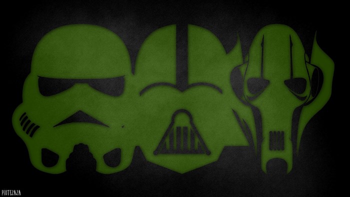 Star Wars characters: Stormtrooper, Darth Vader, and Grievous
