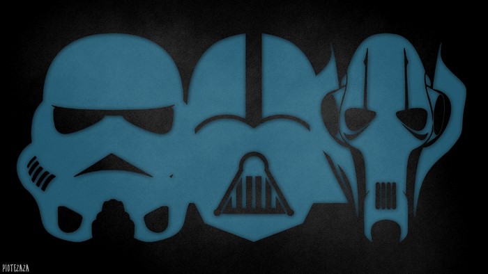 Star Wars characters: Stormtrooper, Darth Vader, and Grievous
