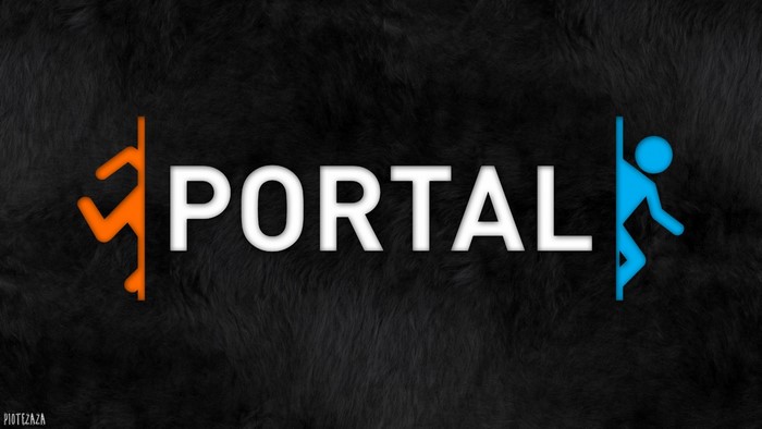 Portal game logo with orange and blue figures
