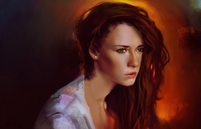 Digital painting of a woman with long brown hair