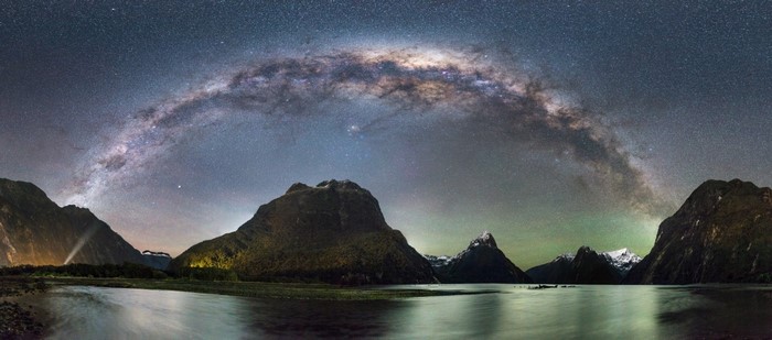 Milford Sound, New Zealand Milky Way Panorama