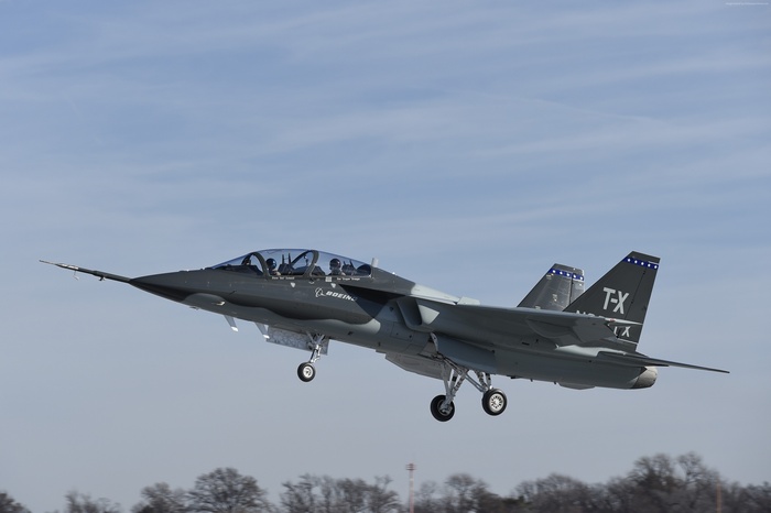 Boeing T-X fighter jet taking off