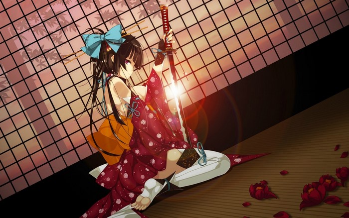 Anime girl in kimono with katana