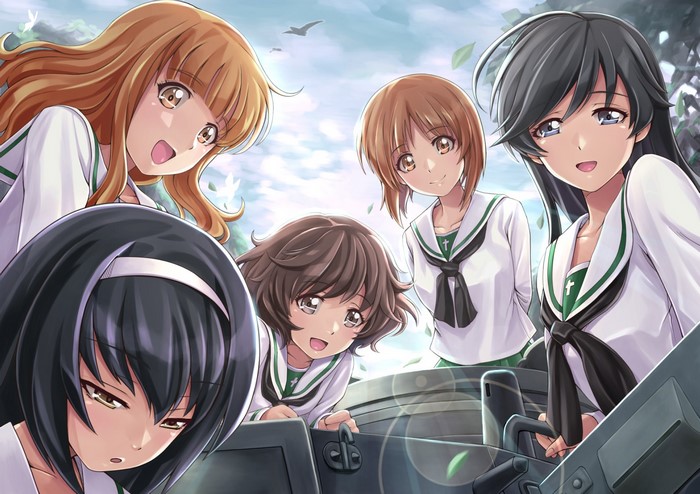 Girls und Panzer characters on a tank
