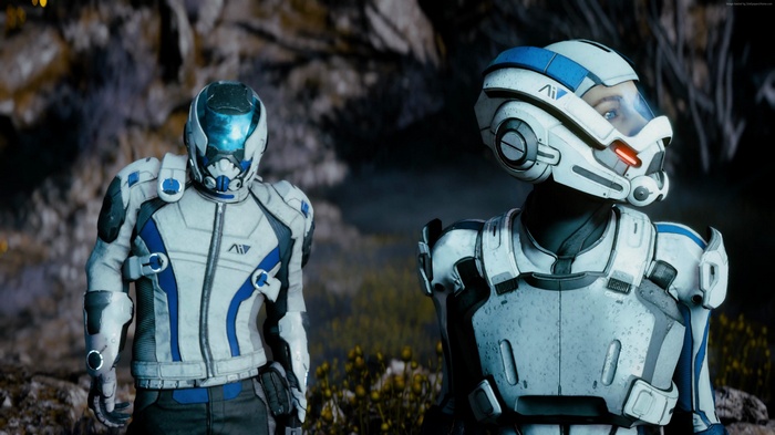 Two characters from Mass Effect: Andromeda in armor