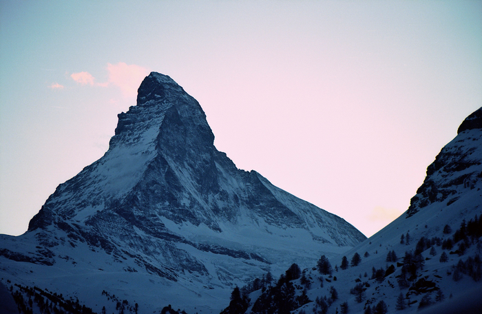The Matterhorn mountain in the Swiss Alps at dawn