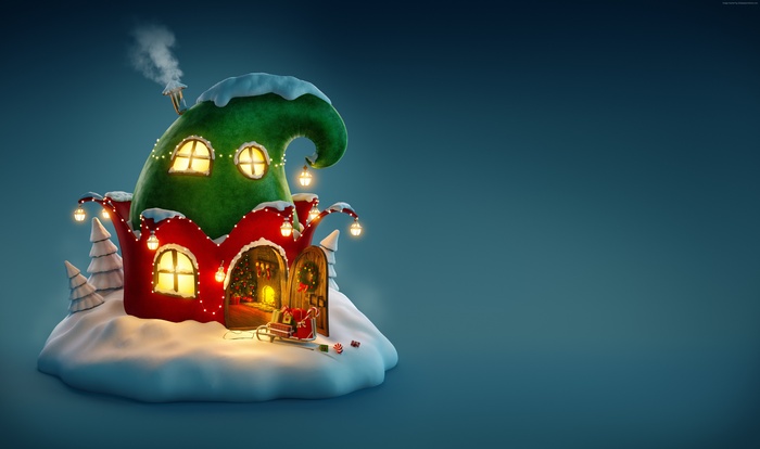 Christmas elf house with Santa's sleigh