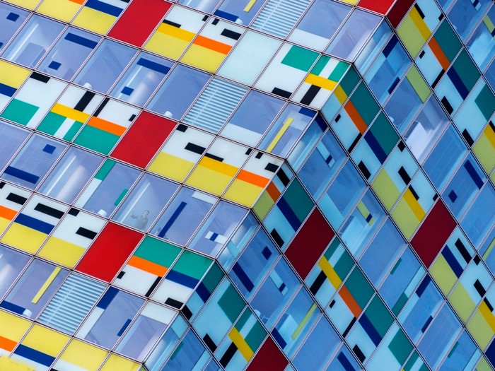 Colorful geometric pattern on a modern building facade