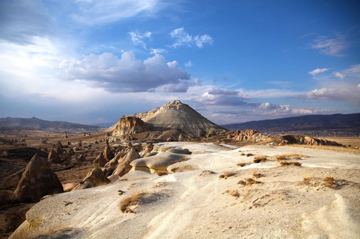 Cappadocia landscape with fairy chimneys and mountains