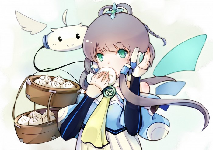 Luo Tianyi eating steamed buns with a companion