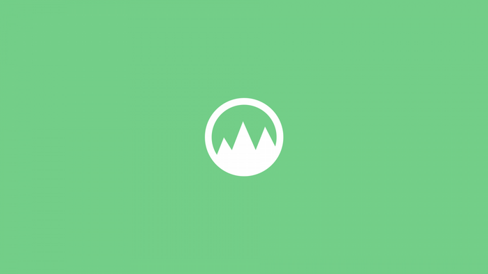 White mountain logo on a green background