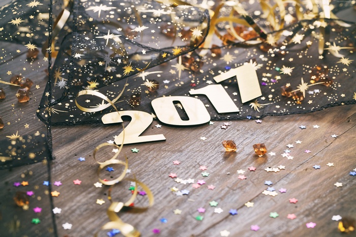 2017 New Year celebration with ribbon and confetti