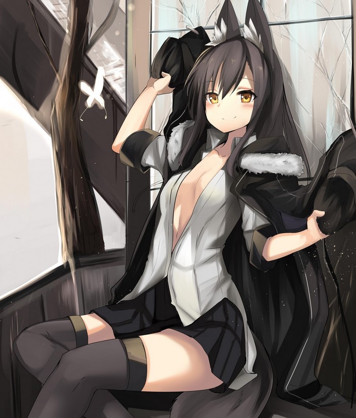 Fox Girl with Black Hair and Thigh High Socks