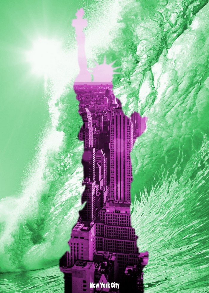 Statue of Liberty and New York City skyline in water