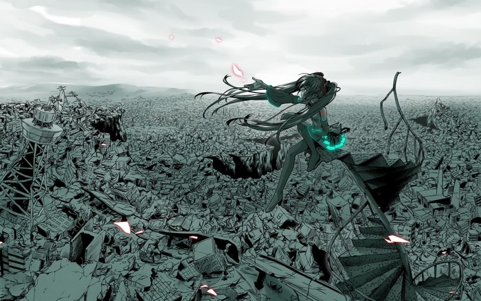 Hatsune Miku in a post-apocalyptic city
