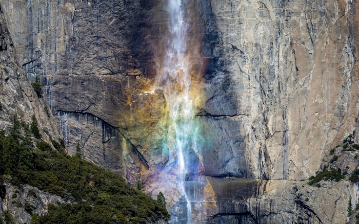 Rainbow in Yosemite National Park waterfall