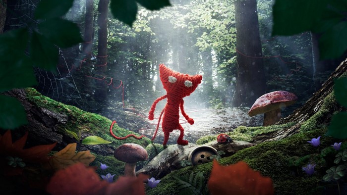 Yarny from Unravel in a forest