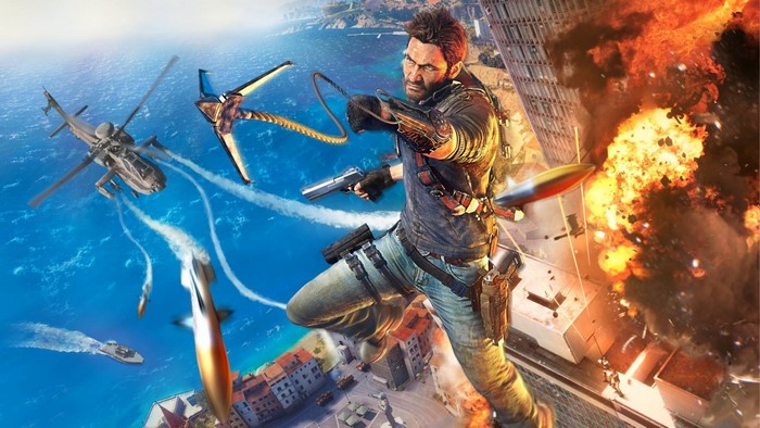 Rico Rodriguez from Just Cause 3 in action
