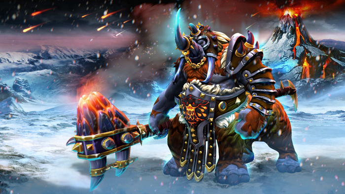 Magnus from Dota 2 with a fiery hammer