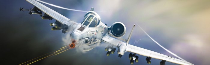 Fairchild A-10 Thunderbolt II firing its GAU-8 Avenger