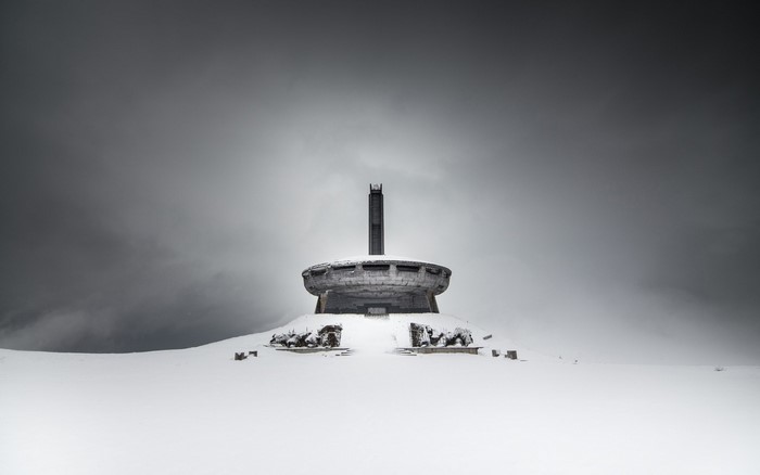 Buzludzha Monument in snow, Bulgaria