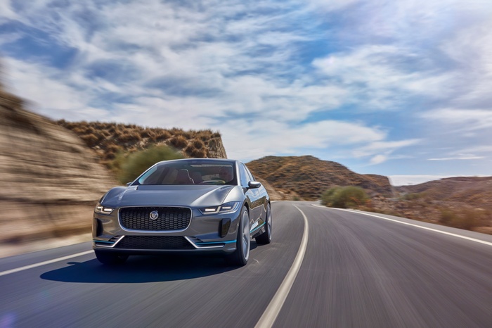 Jaguar I-Pace driving on a winding road