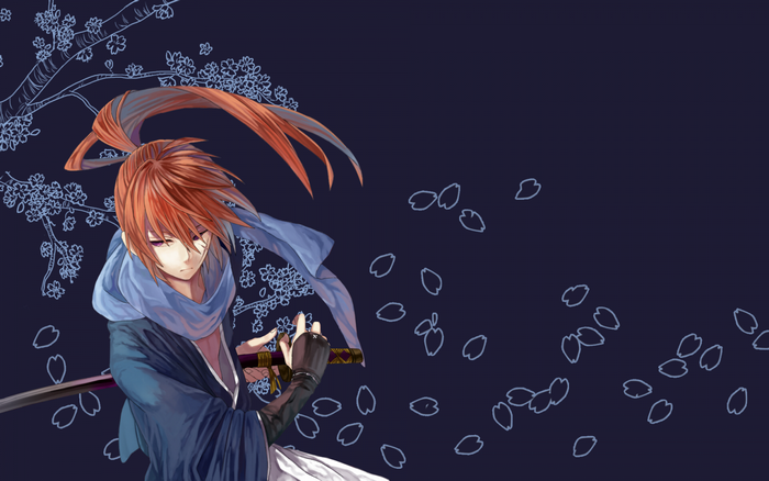 Himura Kenshin from Rurouni Kenshin with cherry blossoms