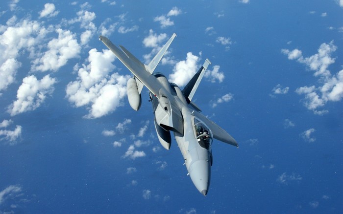 McDonnell Douglas F-15 Eagle fighter jet flying in the sky