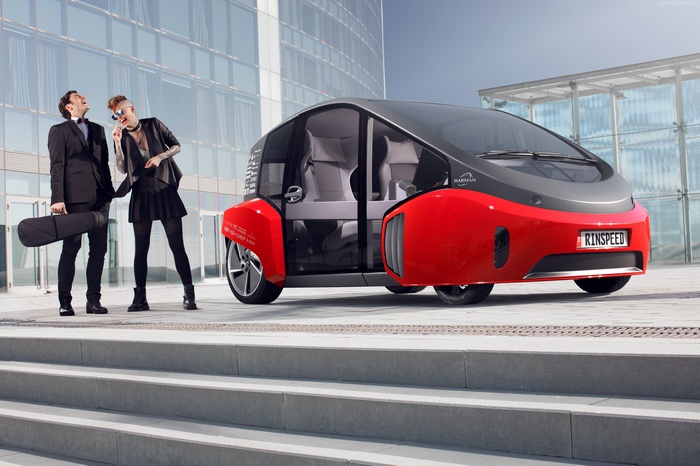 Rinspeed Oasis self-driving car with two people