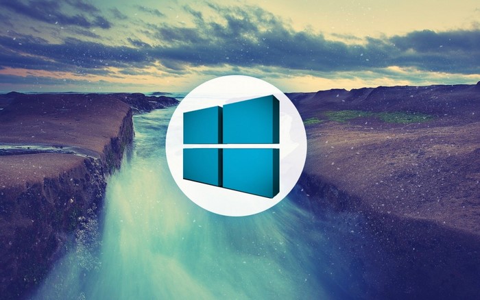 Windows 10 Logo Overflowing Water Gorge at Sunset
