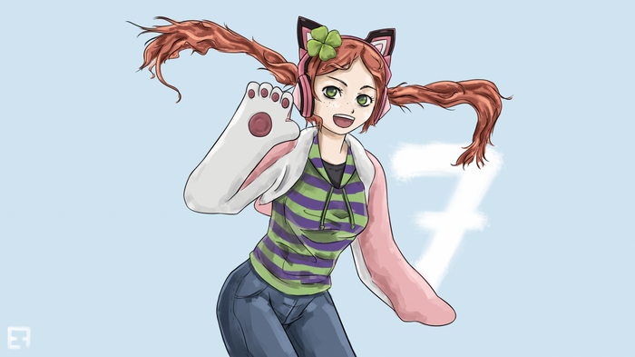 Vivian James with cat ears and headphones