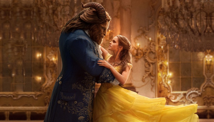Beauty and the Beast dancing in ballroom