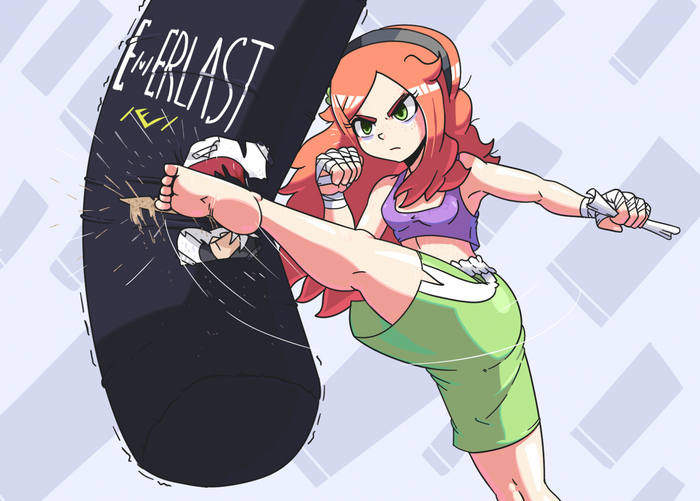 Vivian James kicking a punching bag