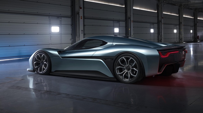 NIO EP9 electric sport car in a garage