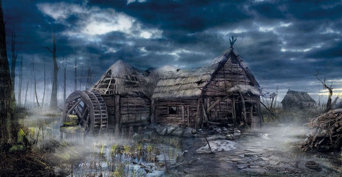 Ruined watermill in a swampy forest, The Witcher 3 Wild Hunt