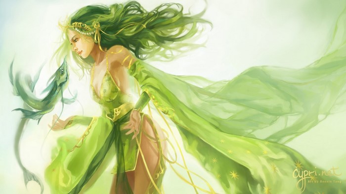 Rydia from Final Fantasy IV with a sea creature